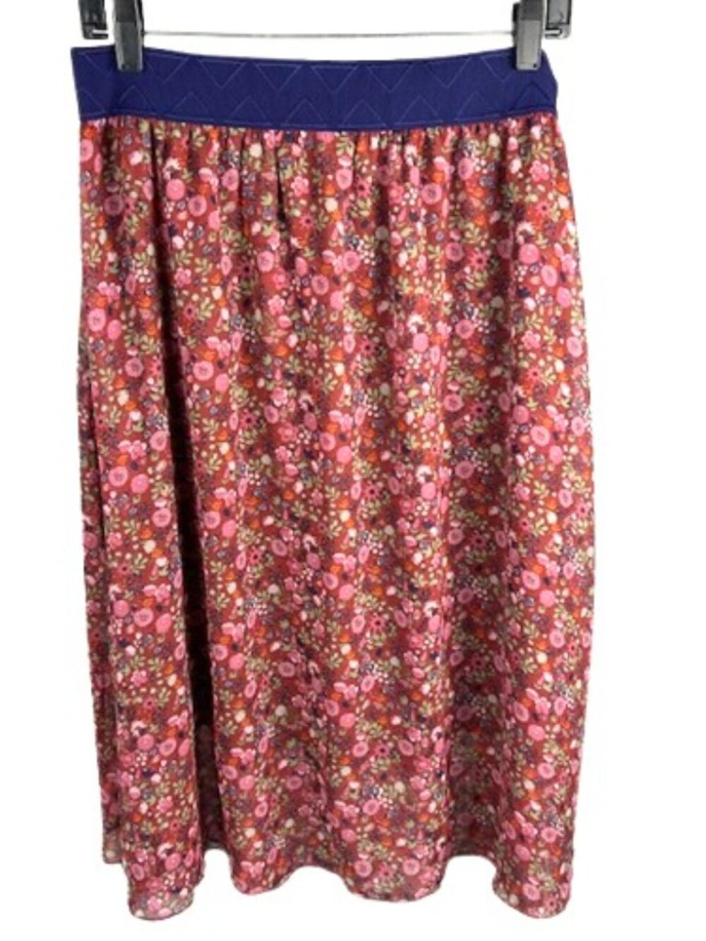 LuLaRoe Lola Floral Midi Skirt Large 14/16 Cottagecore Brown Green Purple Pink